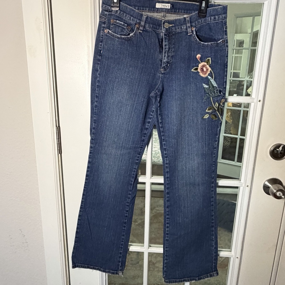 TINT Women's Size 20 Embroidered Bird Floral Jeans Y2K Boho Straight Leg